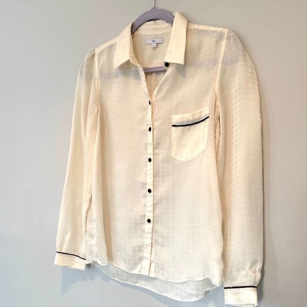 GAP Sheer Hounds Tooth Button Down Top Size XS